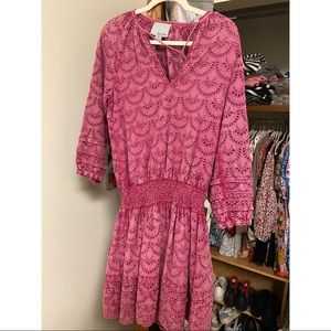 Chloe Oliver Drop Waist Longsleeve Eyelet Pink Dress